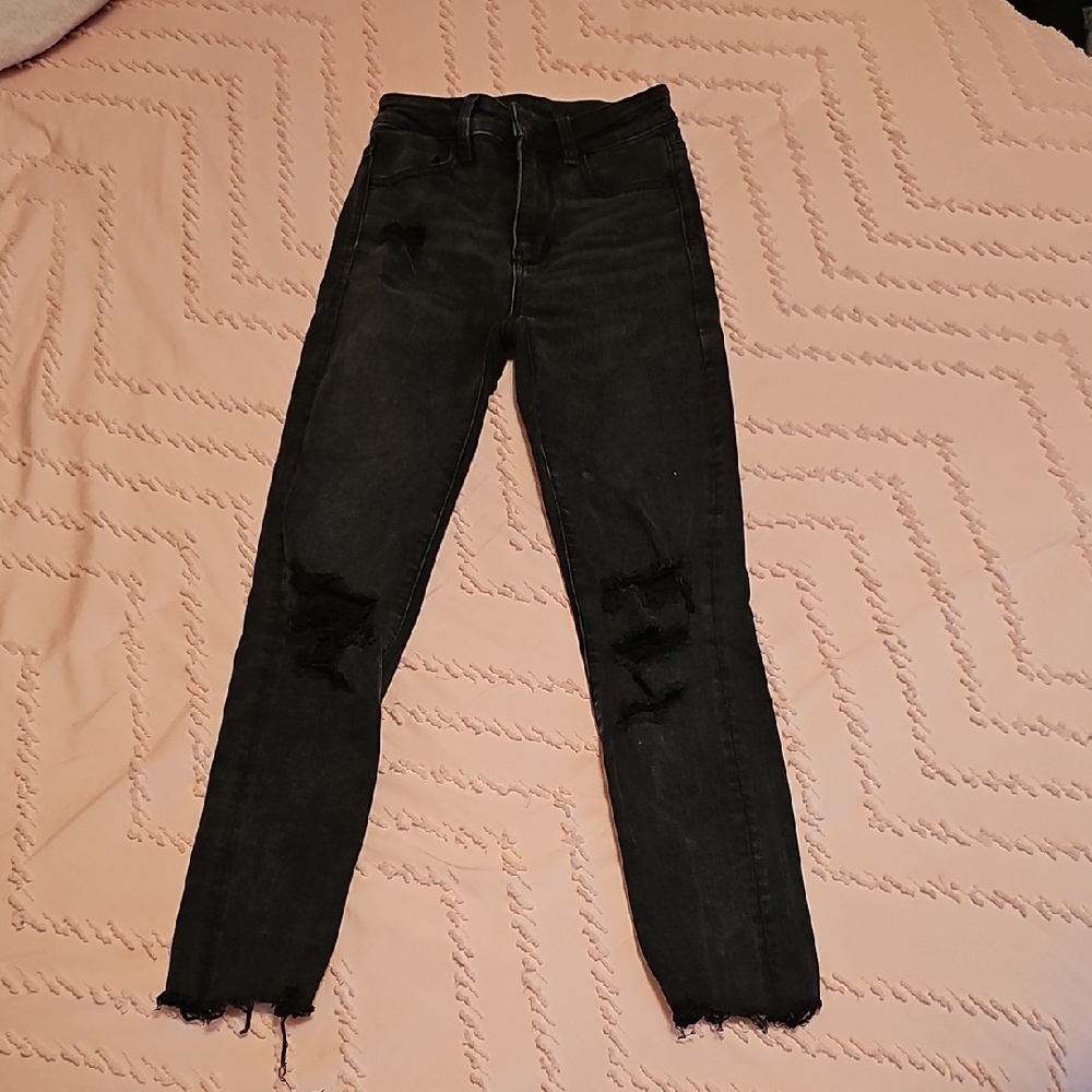 American Eagle Outfitters Black Distressed Skinny Jeans